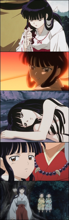 Kikyo holding Inu-Yasha's necklace